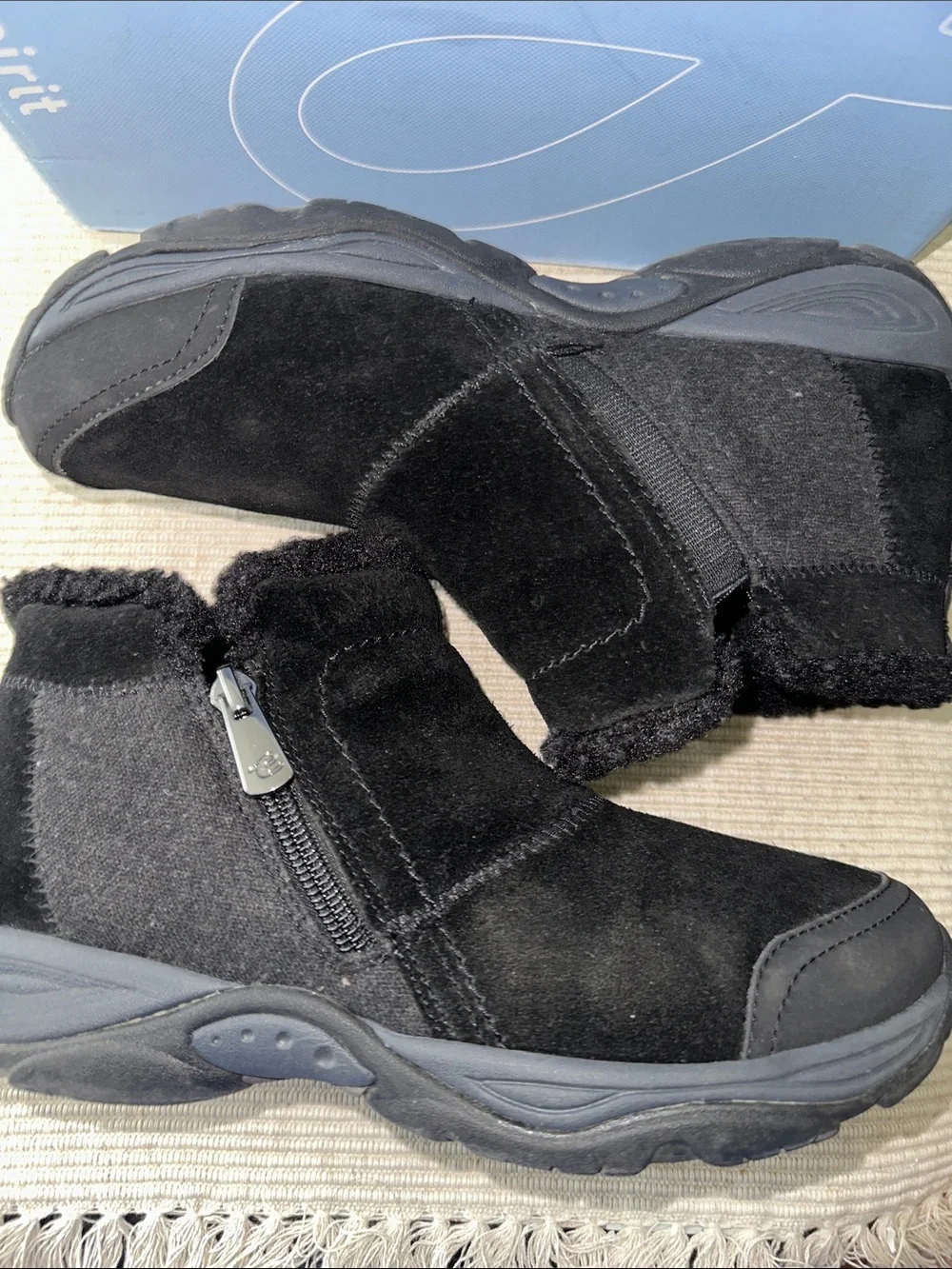 Easy Spirit Black Suede Embark Faux-Fur Ankle Boots